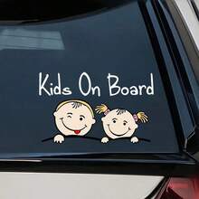 1/2pcs Youngsters On Board Car Window Sticker - Durable Vinyl, Easy To Apply & Remove, Rearview Mirror Decal With Cheerful Cartoon Design - Multicolor - View 9