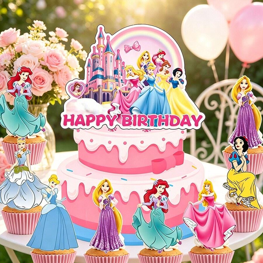 Hasbro Princess Cake Decoration Set, 25 Cartoon Cake Toppers, Girls' Princess-Themed Birthday Party Decorations - Multicolor - View 1