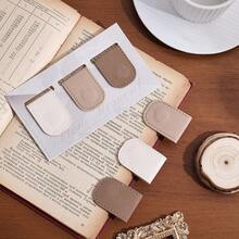 3pcs Solid Color Minimalist Leather Magnetic Bookmarks, Business Style Unisex Double-Sided Bookmark Clips, Gift For Book Lovers, Readers, Teachers, Students, Book Accessories, Coffee Brown And Silver Pattern - Rectangle - View 12
