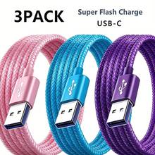 1-3pcs Type-C Fast Charging Cable, Nylon Braided Data Cable, USB-A To USB-C Fast Charging Cable, Compatible With Samsung, And Other Android Phones And Type-C Devices, Suitable For Travel/Office Desk Accessories/Car Accessories/Outdoor, Compatible With IPhone Charger/Phone Charger, Universal Phone Accessories - Multicolor - View 25
