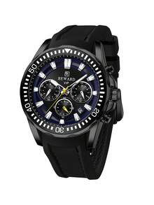 REWARD Men's Quartz Watch Business Fashion Style Date Display Luminous Hands Multi-Function Men's Wristwatch High-Quality Gift Classic Design Silicone Strap - Black - View 17