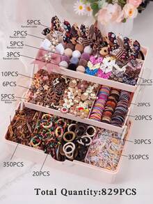 829PCS Cute Kids Hair Accessories Set, Suitable For Kids Daily Hairstyle Styling, Decorative Hair Clips, Swallowtail Bow Hair Clips, Rabbit Hair Clips, Elastic Hair Bands For Kids Braiding - Multicolor - View 5