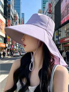 1pc Women's Spring/Summer Sun Protection Hat, Fashion Neck Guard Shawl Bucket Hat With Wide Brim, Ponytail Hole, Breathable Outdoor Sun Hat - Multicolor - View 6