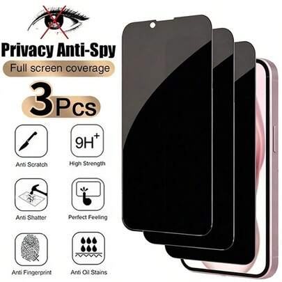 3 Piecesprivacy And Privacy Protection Tempered Glass Screen Protector, 28 Degree Angle Privacy Protection, 3D Curved Edge, Compatible With IPhone 17 /17 Pro Max/16 Pro Max/15 Pro Max/14 Pro Max/13 Pro Max/12 Pro Max/11 Pro Max/17 Pro/16 Pro/15/14/13/12/11 Series. [International Version Non Local Version]