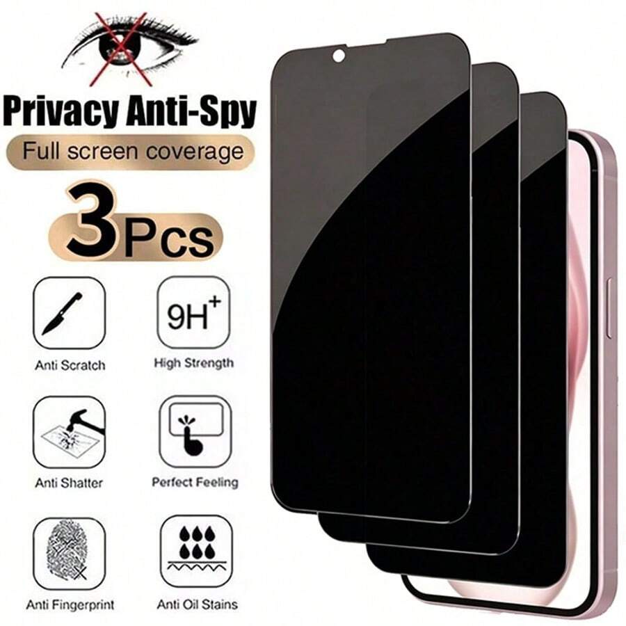隱私螢幕保護貼 3 入組，相容 iPhone 17/17 Pro Max/16 Pro Max/15 Pro Max/14 Pro Max/13 Pro Max/12 Pro Max/11 Pro Max/17 Pro，防偷窺全螢幕覆蓋鋼化玻璃膜，保護隱私，9H 硬度，耐刮，[國際版，非在地版]