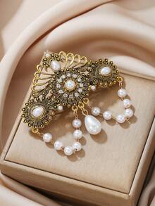 1pc Vintage Palace Style Hollow Flower Rhinestone Side Comb Hair Accessory For Women, Suitable For Banquet Party, Decoration Gift, Zinc Alloy, All Seasons - Multicolor - View 7