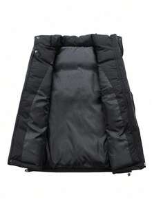 Men's Solid Color Minimalist Casual Cotton Padded Loose Vest Jacket - Black - View 6