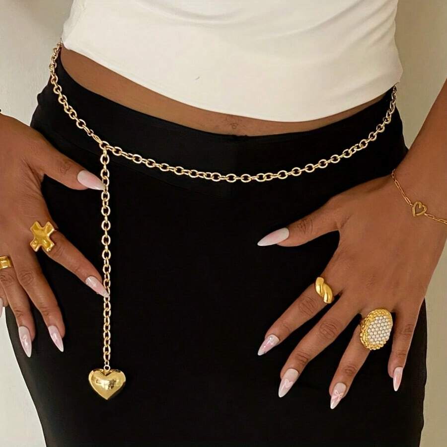 Fashionable Metallic Heart Pendant Casual Versatile Women's Waist Chain - C - View 1