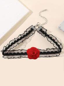 1pc Women's Vintage Fashion Elastic Mesh Wavy Rose Flower Choker Necklace Gothic Collarbone Chain Necklace - Multicolor - View 5
