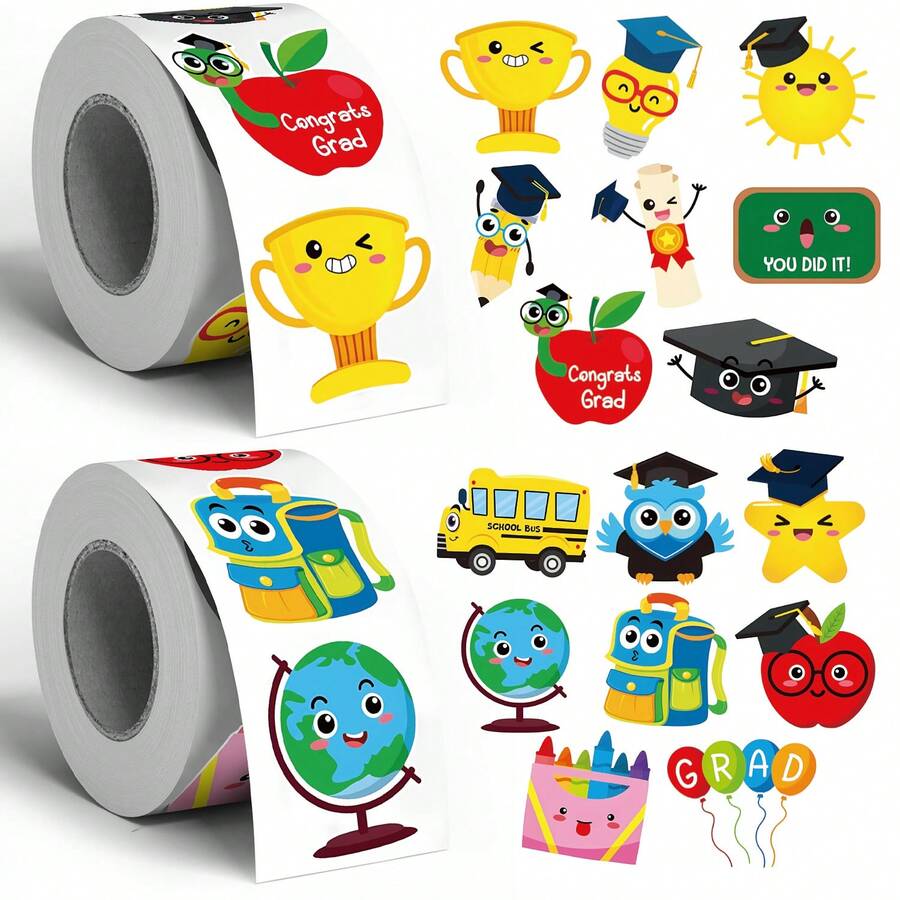 500 buah Stiker Doodle Hadiah Bentuk Asimetris Besar 1,5 Inci 2 Gaya untuk Dipilih Stiker Label Tertutup Alat Tulis Kantor, Hari Pertama Sekolah - MultiWarna - View 1
