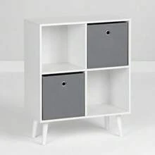 KIWI MOBLEKIT | Wooden Shelves For Storage And Decoration, Cube Or Rectangular Models With Door Or Drawer Options, Modern Auxiliary Furniture For Living Room, Bedroom Or Office - 四格書架 60x29x75 公分 白色和灰色 - 查看 5