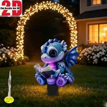 2D Flat Printed Acrylic Garden Stake, 1pc, With Pointed Base, Cute Reading Dragon Design For Garden And Flower Pot Decoration, Ideal Yard Decor And Gift, Peel Off Protective Film Before Use, Suitable For All Seasons - A - View 8