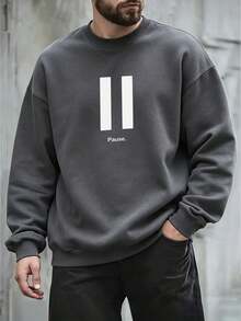 SU ER Men's Casual Crew Neck Sweatshirt, Autumn/Winter, Street Style Essential - Dark Grey - View 2