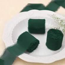 3 Rolls Champagne Chiffon Ribbon, 1.57" X 16.4 Yards - Soft, Fringed Fabric Suitable For Gift Wrapping, Wedding Decor, Bouquets And DIY Crafts, Perfect For Bridal Bouquets And Wedding Invitations, Gift Wrapping Ribbon | Holiday Ribbon | Soft Texture Ribbon, Gift Box Decoration Bows - Dark Green - View 5