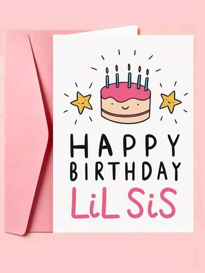 1件可愛塗鴉小妹妹生日祝福卡，送給妹妹的甜蜜禮物，加厚加大信封與卡片