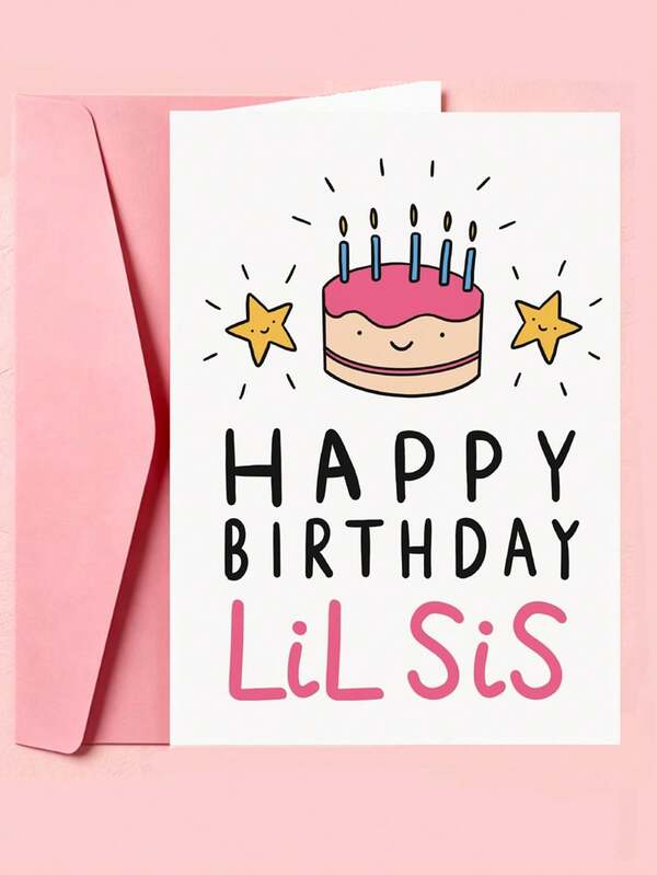 1件可愛塗鴉小妹妹生日祝福卡，送給妹妹的甜蜜禮物，加厚加大信封與卡片