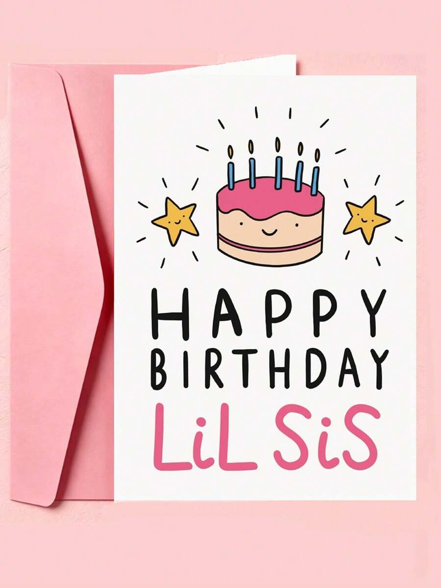 1件可愛塗鴉小妹妹生日祝福卡,送給妹妹的甜蜜禮物,加厚加大信封與卡片 - 多色 - 查看 1
