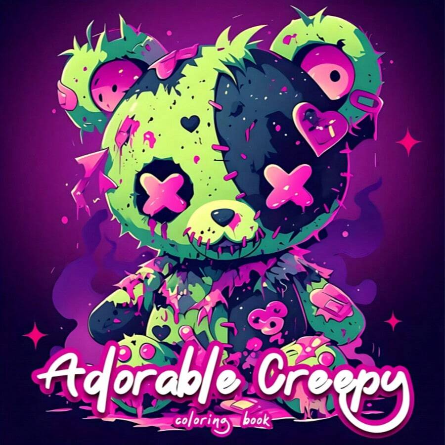 1pc 7.9*7.9 Inch Adult Coloring Book, Cute And Creepy Theme, Suitable For Family, Friends' Birthday, Christmas, Halloween And Other Party Gifts, Stress Relief, 24 Pages Single-Sided Printing, Back To School Stationery Supplies - Single Piece - View 1
