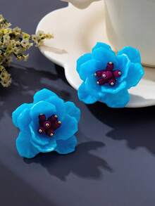 1 Pair/2 Pairs Begonia Flower Earrings, Niche Design, Gentle Blue And White Multi-Layer Petal Ear Studs - Braided Earrings - View 6