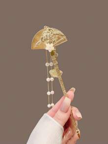 1/2pcs Women's New Rocking Fan Pearl Tassel Hair Clip Round Disc Hair Accessory - Multicolor - View 3