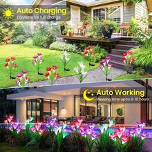 4pcs Purple Lily Solar Garden Lights, Larger Lily Flowers, 7 Color Gradient Outdoor Solar Lights - Larger Solar Panel, Smart Light Sensor Auto On At Dusk And Auto Off At Dawn, Suitable For Yard Garden Decoration, Gift For Mom, Gift For Garden Lovers - Lily - View 5