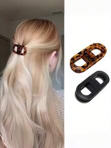 2 piezas de pinzas para el cabello con forma de doble D hueca, garras magnéticas de acrílico en negro puro y estampado de leopardo, accesorios minimalistas vintage para media coleta, adecuados para el uso diario en la oficina de las mujeres - Multicolor - Ver 1
