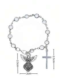 Vintage Silver Angel Cross Car Decor Chain Multi-Use Steering Wheel Wrap, Rearview Mirror Pendant Handbag Charm & Bracelet For Women Religious Auto Interior Decor - Angel - View 6