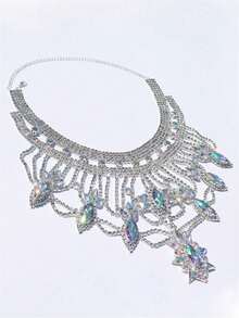 Luxury Personalized Bling Rhinestone Exaggerated Statement Necklace, Bridal Wedding Jewelry - Multicolor - View 4