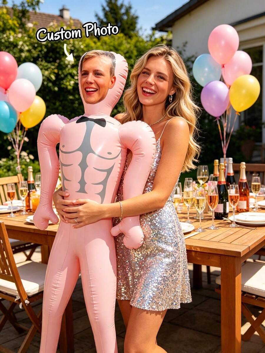 1pc Customized Large Inflatable Blow Mold Prop, Personalized Face Inflatable Blow Mold, Large Inflatable Blow Mold, Pool Party Fun Bachelor Party Gift, Inflatable Husband, Inflatable Groom, Special Occasion - Multicolor - View 1