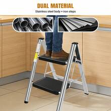 2 / 3 Step Ladder, Folding Step Stool With Anti-Slip Stable For Kitchen Home Adult, Double Side Folding Step Stool, 150KG Capacity Black - Stepladders - View 7