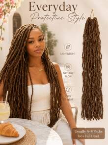Faux Locs Crochet Hair, Pre Looped Synthetic Braiding Hair Extensions, Soft Lightweight Goddess Locs With Natural Texture, 18/24/30/36 Inch, 18 Or 14 Strands, Easy Crochet Styling For Daily Wear, Party & Vacation, Halloween - Multicolor - View 6