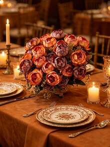 3/1pc Artificial Rose Bouquet, Faux Flower Bouquet, Suitable For Wedding Decor, Bride, Autumn, Tabletop, Home, Gift, Party, Holiday, Living Room Decor, DIY Bouquet, Garden Decor, Indoor/Outdoor Artificial Flower Decoration, Photography Props, Fake Flowers, Artificial Roses - Multicolor - View 5