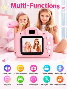 Kamera Digital Mini Anak-Anak, Kamera Selfie Layar HD 2 Inci, Perekaman Video & Fotografi 1080P, Kamera Kartun 8MP dengan Permainan Seru, Kamera Mainan Perjalanan Luar Ruangan Isi Ulang USB, Hadiah Natal dan Ulang Tahun untuk Anak Laki-Laki dan Perempuan - Kamera anak-anak - View 6