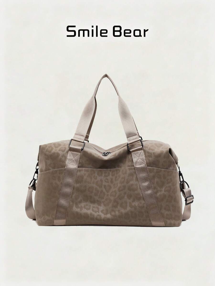 Leopard Print Large Capacity Luggage Bag, Detachable Crossbody Strap, Women's Fitness Travel Tote Bag, Suitable For Weekend Travel And Commuting