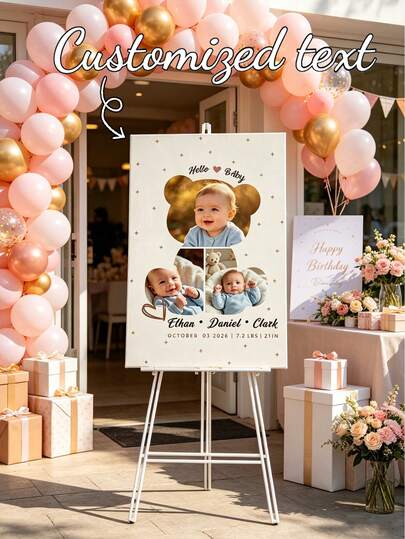 1pc Customized Photo & Text Canvas Print, Personalized Canvas Art, Custom Canvas Poster, Baby Birth Record Canvas Art, Back To School