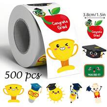 500 buah Stiker Doodle Hadiah Bentuk Asimetris Besar 1,5 Inci 2 Gaya untuk Dipilih Stiker Label Tertutup Alat Tulis Kantor, Hari Pertama Sekolah - MultiWarna - View 6