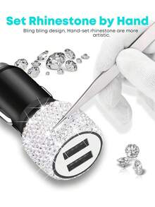 Adaptor Charger Mobil USB-C PD Bling Bling, Pengisian Cepat, Cocok untuk Berbagai Kendaraan Kecil, Kabel Pengisian Cepat 3-in-1 dengan Lampu LED dan Kristal Berlian Imitasi, Hadiah Terbaik untuk Pesta Ulang Tahun dan Liburan untuk Pria/Wanita - Beraneka warna - View 10