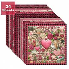 24 Sheets 6*6 Inch Vintage Heart Plaid Pattern, Distressed Paper Texture Scrapbooking Paper, Suitable For Collage, Handmade Origami Projects, Decorative Paper, DIY Paper, Handmade Scrapbook, Bullet Journal, Art Collage | Natural Elements - Square - View 2
