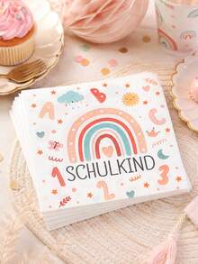 20入彩虹Schulkind一次性紙巾，ABC 123數字印花開學日餐巾紙，嬰兒派對與返校派對用品 - 波希米亞 - 查看 6