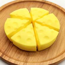 1pc 3D Triangle Cheese Slow Rebound Stress Relief Squeeze Toy, Soft Fluffy Interior With Satisfying Pressing Feel, Durable And Resistant To Cracking Or Peeling, Gentle Rebound For Continuous Stress Relief, Suitable For Men And Women In Home And Office Settings, Can Be Used As A Soft Desktop Decor Item With A Wooden Tray - Multicolor - View 3