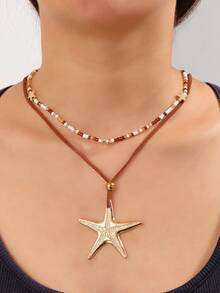 1pc Exaggerated Personalized Ocean-Themed Starfish Vacation Style Necklace - Golden Starfish - View 4
