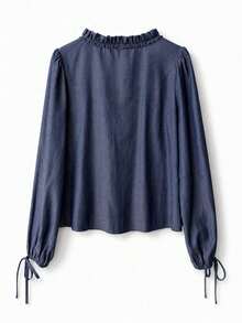 Áo blouse xếp ly thắt nơ bèo nhún màu trơn cho văn phòng, hẹn hò, tiệc độc thân, tiệc trà - Rửa trung bình - Xem 6