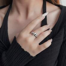 1pc Asymmetrical Geometric Pattern Silver Ring, Women's Couple Minimalist Style Date Essential Jewelry - Silver - View 4