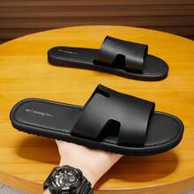 Men's Summer Sandals, Fashionable Versatile Men's Slippers, Men's Flat Sandals, Colorblock Design, Minimalist Flat Slippers, Vacation Beach Roman Sandals - Black - View 12