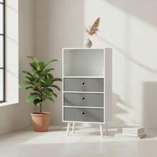 KIWI MOBLEKIT | Wooden Shelves For Storage And Decoration, Cube Or Rectangular Models With Door Or Drawer Options, Modern Auxiliary Furniture For Living Room, Bedroom Or Office - 四層書架 45x29x95 公分 白色和灰色 - 查看 4