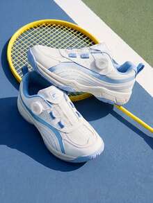 Unisex Rotary Knob Badminton Shoes, Breathable Anti-Slip Wear Resistant Sports Sneakers, Lightweight Cushioned Training Footwear For Tennis Volleyball Table Tennis - Blue and White - View 4