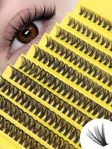200pcs D-Curl Fluffy Single Cluster False Eyelashes, Cat Eye Cluster Design, Segmented DIY, Suitable For Beginners, Reusable, For Daily Makeup, Office, Travel - View 6