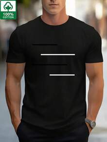 TM62Men's Cotton100%Cotton Line-Printed Short-Sleeve Top T ...,Comfortable And Breathable For Rest,High-Quality, Heavy-Duty Three-Needle Construction - Black - View 1