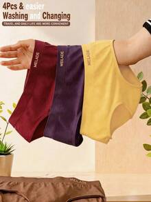 4pcs Seamless Mid-Waist Panties, Maillard Color Comfortable High Elasticity Triangle Briefs - Multicolor - View 5