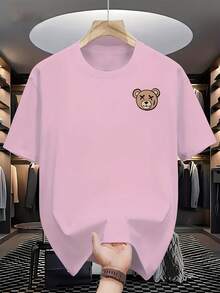 Unisex Fashion Casual Round Neck T Shirt,With Bear Pattern,95% Polyester Fiber 5% Elastic Fiber Knitted Fabric,Adult Regular Fit For Summer T Shirt - White - View 7